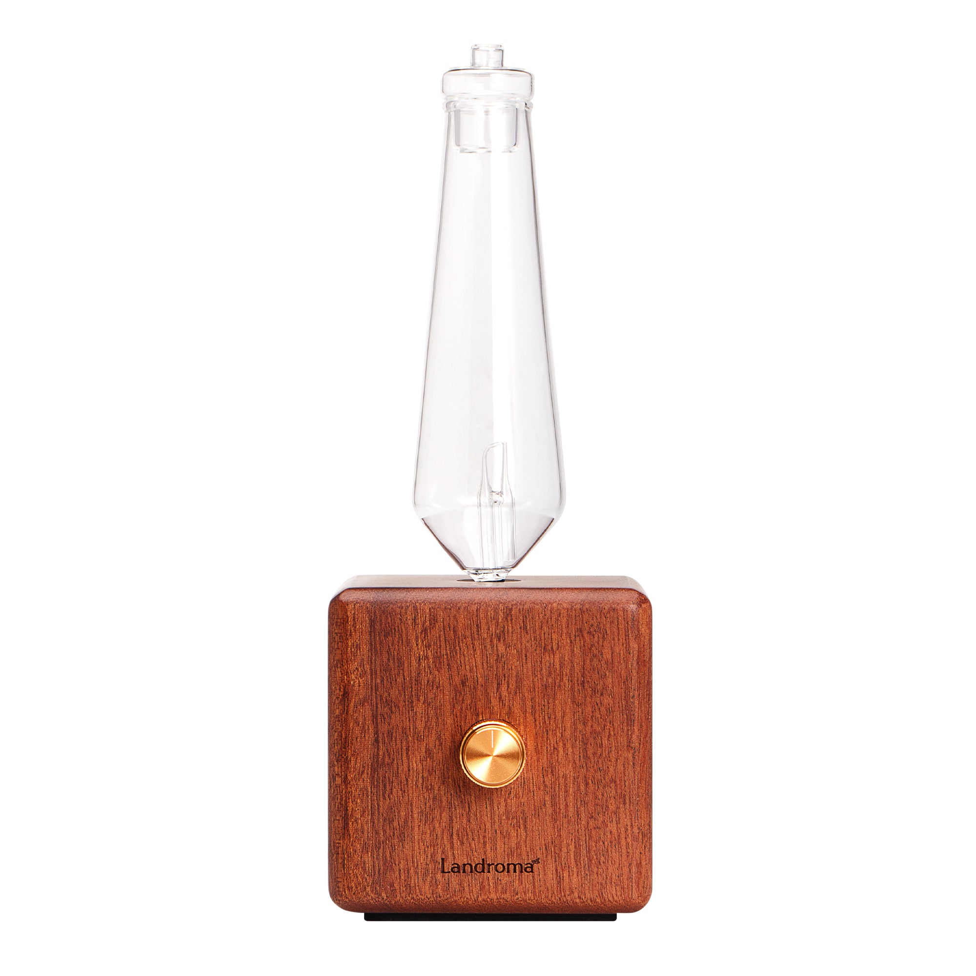 LANDROMA Nebulizing Diffuser for Essential Oils, Cube Sapele Wood Conical Glass Scent Diffuser, Silent Solid Wood Essential Oil Atomizer for Home & Office Main image