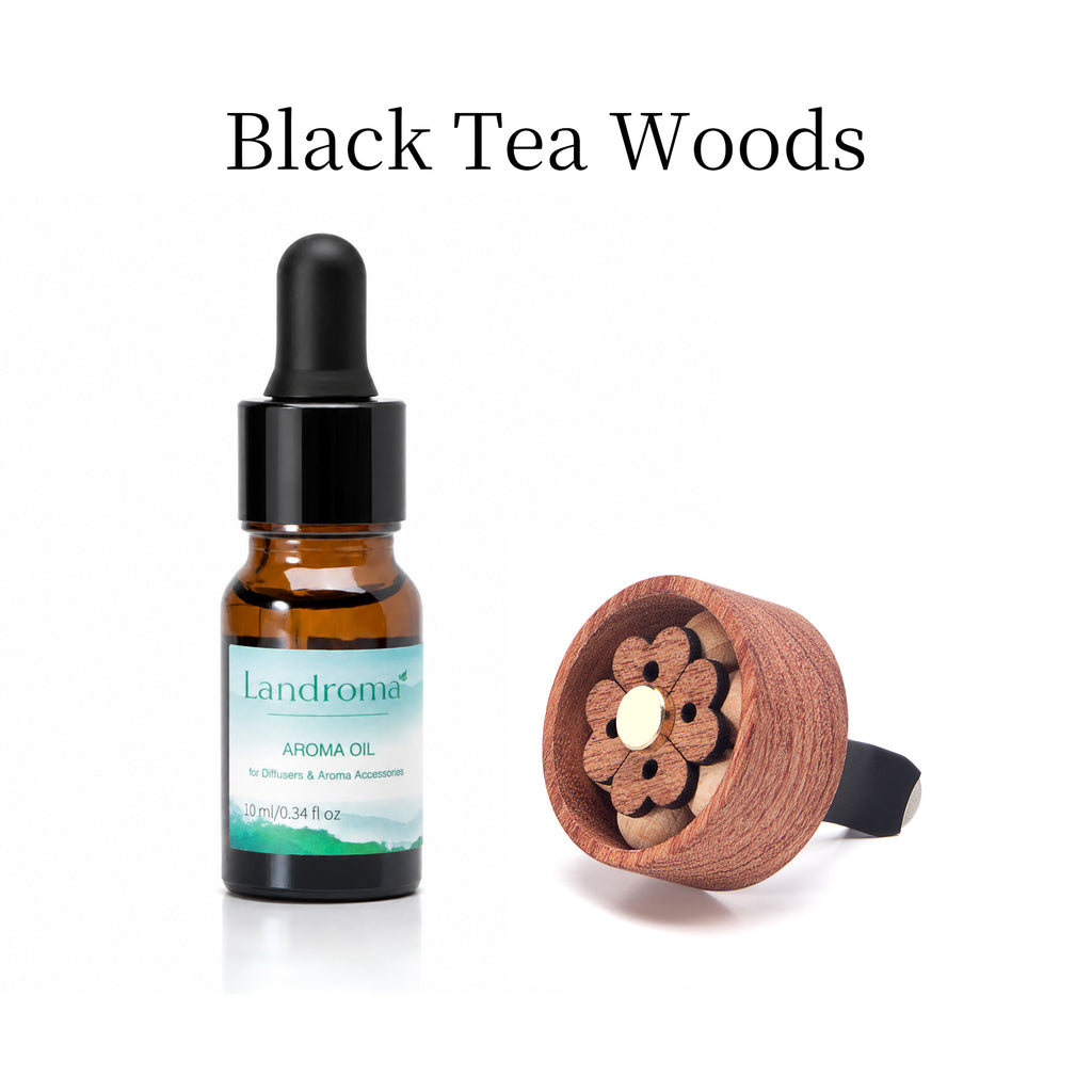 Landroma Sapele Wood Flower Car Vent Diffuser Clip, Natural Wooden Car Air Freshener Diffuser with 10ml Aroma Essential Oil, Long Lasting Car Aromatherapy Fragrance Kit