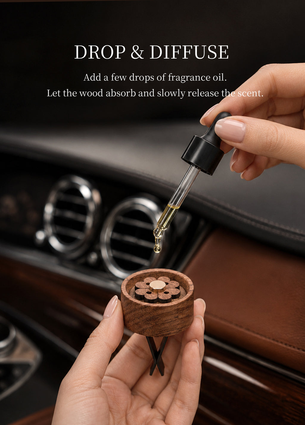 Landroma Sapele Wood Flower Car Vent Diffuser Clip, Natural Wooden Car Air Freshener Diffuser with 10ml Aroma Essential Oil, Long Lasting Car Aromatherapy Fragrance Kit