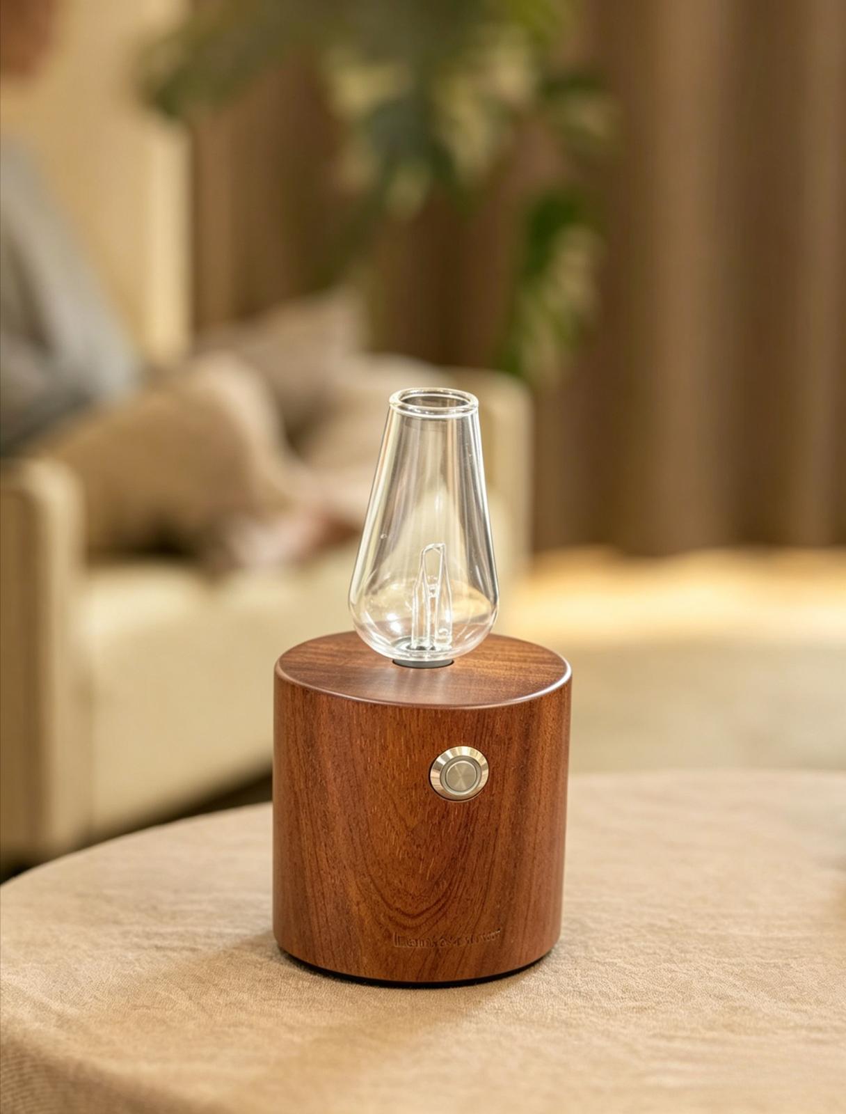 Landroma Cylindrical Sapele Wood Glass Bottle Nebulizing Aroma Diffuser – Decor Premium Wooden Fragrance Diffuser for Home & Office, Ultra Quiet Relaxing Aromatherapy