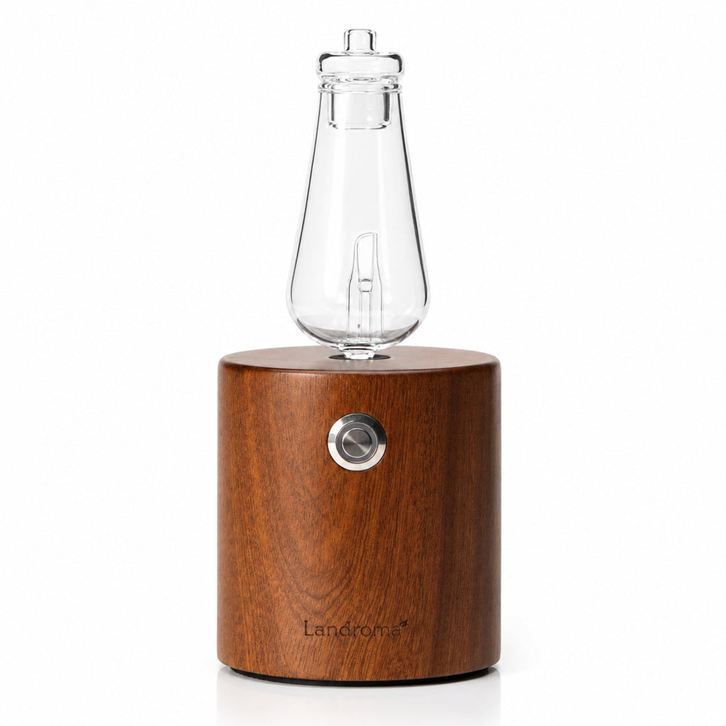 LANDROMA Sapele Wood Car Nebulizing Diffuser, Cylindrical Glass Essential Oil Atomizer, Ultra Quiet Portable Car Fragrance Diffuser for Vehicles