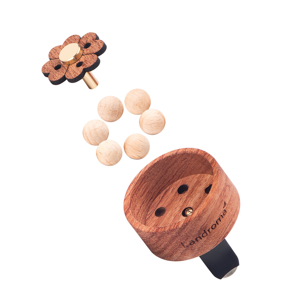 Landroma Sapele Wood Flower Car Vent Diffuser Clip, Natural Wooden Car Air Freshener Diffuser with 10ml Aroma Essential Oil, Long Lasting Car Aromatherapy Fragrance Kit