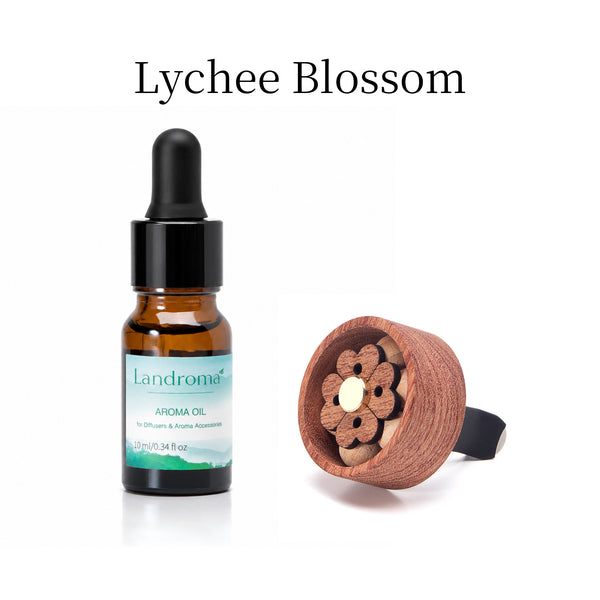 Landroma Sapele Wood Flower Car Vent Diffuser Clip, Natural Wooden Car Air Freshener Diffuser with 10ml Aroma Essential Oil, Long Lasting Car Aromatherapy Fragrance Kit