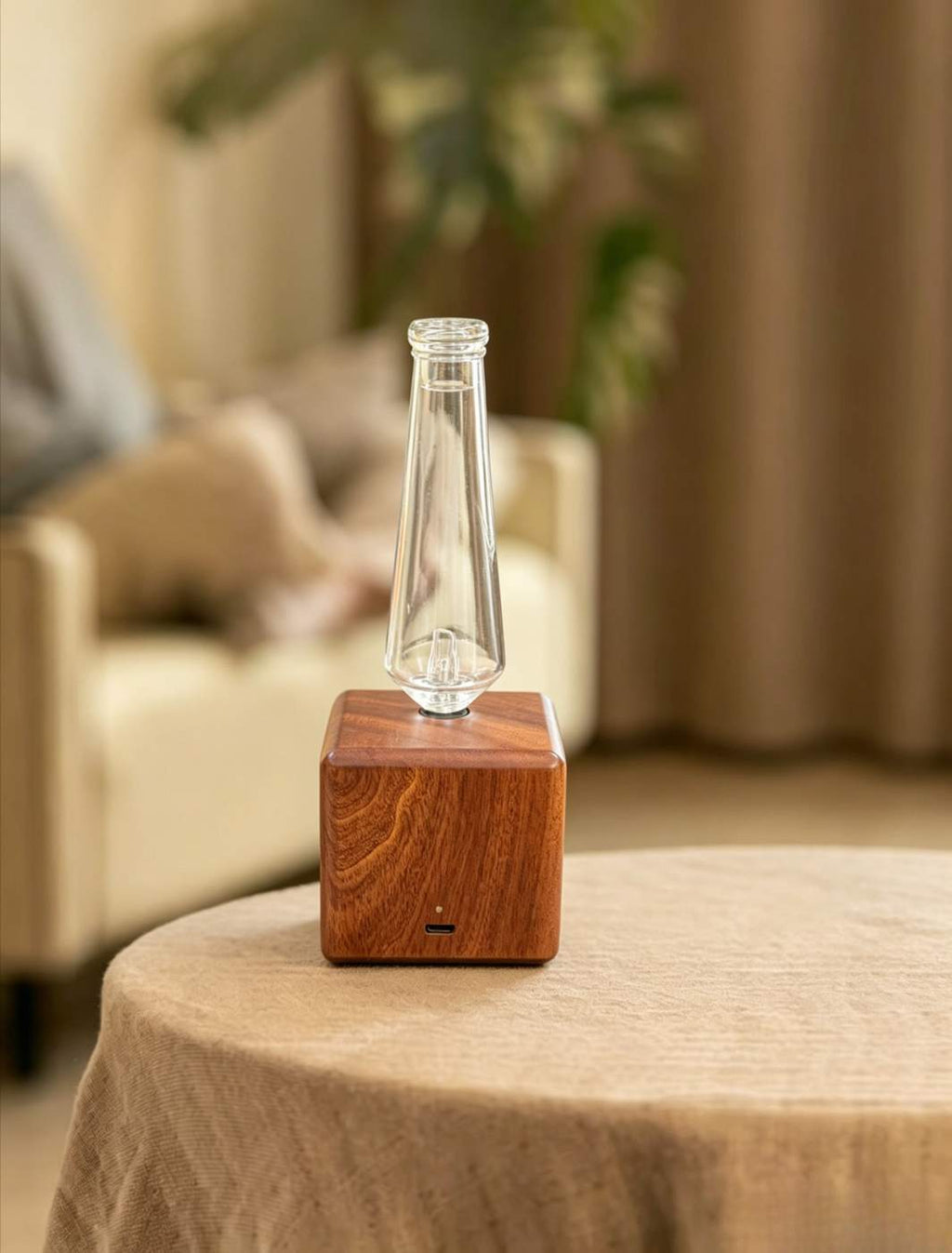 Landroma Cube Sapele Wood Tall Conical Glass Nebulizing Aroma Diffuser, Silent Solid Wood Essential Oil Atomizer for Home Office Aromatherapy