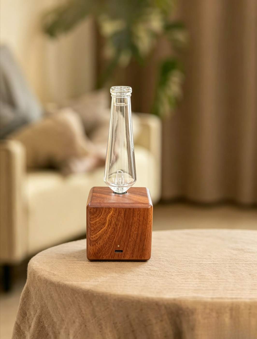 Landroma Cube Sapele Wood Tall Conical Glass Nebulizing Aroma Diffuser, Silent Solid Wood Essential Oil Atomizer for Home Office Aromatherapy