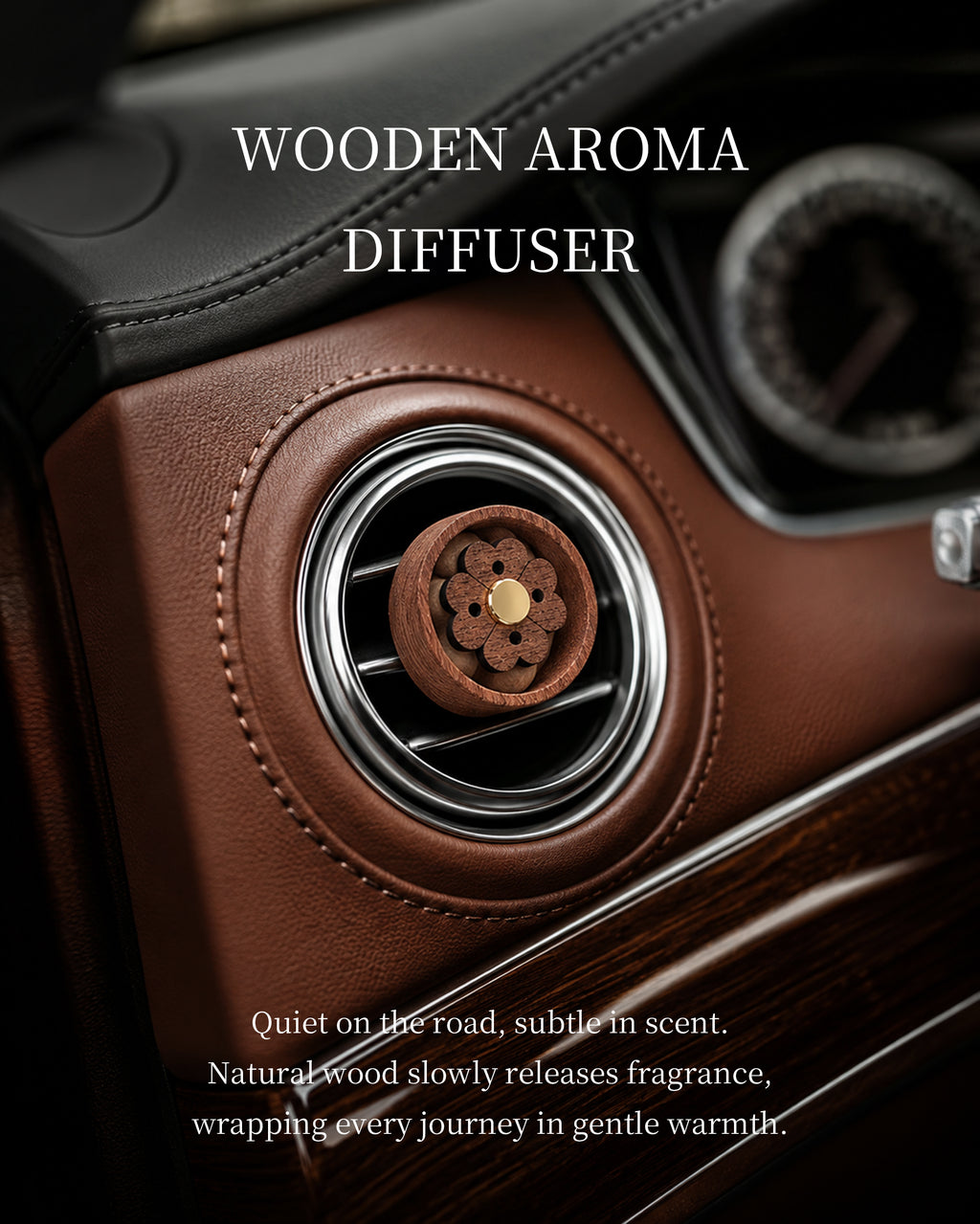 Landroma Sapele Wood Flower Car Vent Diffuser Clip, Natural Wooden Car Air Freshener Diffuser with 10ml Aroma Essential Oil, Long Lasting Car Aromatherapy Fragrance Kit
