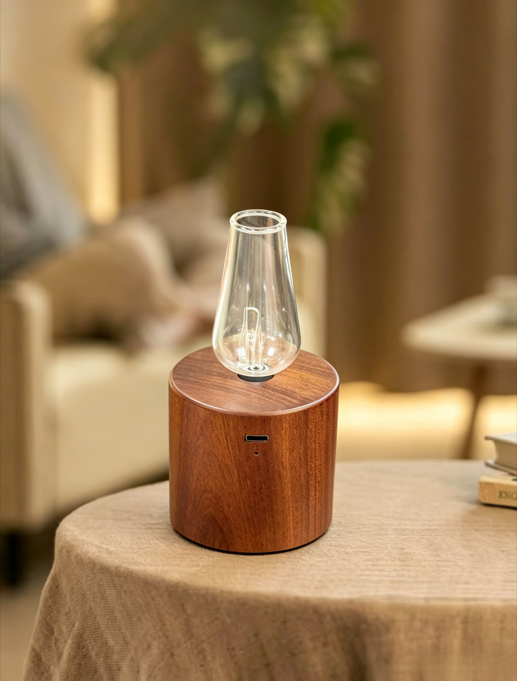 Landroma Cylindrical Sapele Wood Glass Bottle Nebulizing Aroma Diffuser – Decor Premium Wooden Fragrance Diffuser for Home & Office, Ultra Quiet Relaxing Aromatherapy