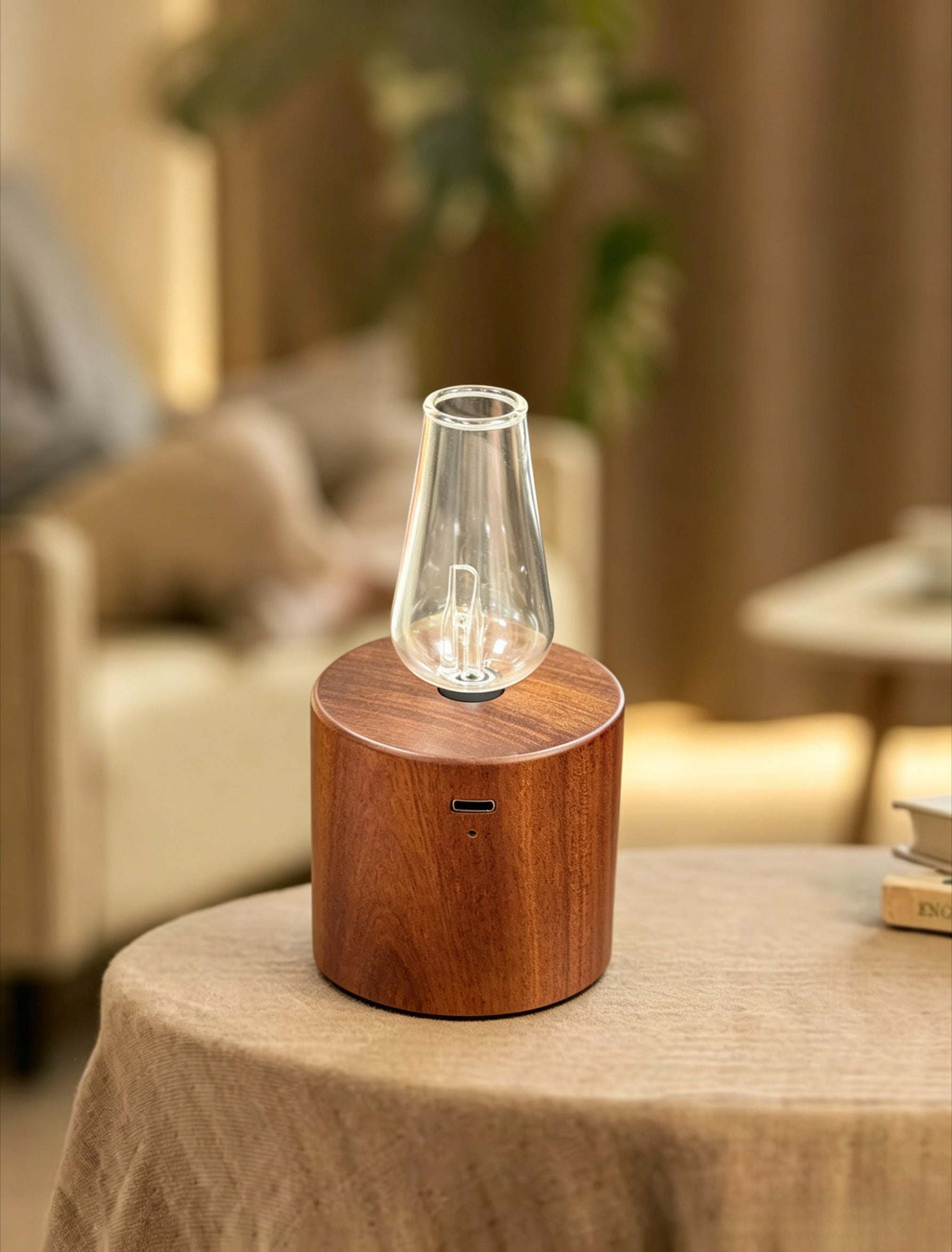 Landroma Cylindrical Sapele Wood Glass Bottle Nebulizing Aroma Diffuser – Decor Premium Wooden Fragrance Diffuser for Home & Office, Ultra Quiet Relaxing Aromatherapy