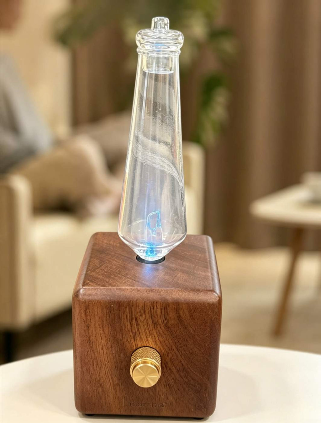 Landroma Cube Sapele Wood Tall Conical Glass Nebulizing Aroma Diffuser, Silent Solid Wood Essential Oil Atomizer for Home Office Aromatherapy