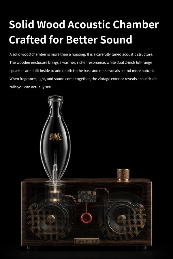Landroma Sapele Wood Bluetooth Speaker & Nebulizing Aroma Diffuser – Premium Wooden Aroma Speaker, Silent Operation, Rich Bass, Perfect for Home & Office 450