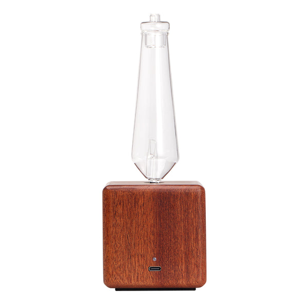 LANDROMA Nebulizing Diffuser for Essential Oils, Cube Sapele Wood Conical Glass Scent Diffuser, Silent Solid Wood Essential Oil Atomizer for Home & Office