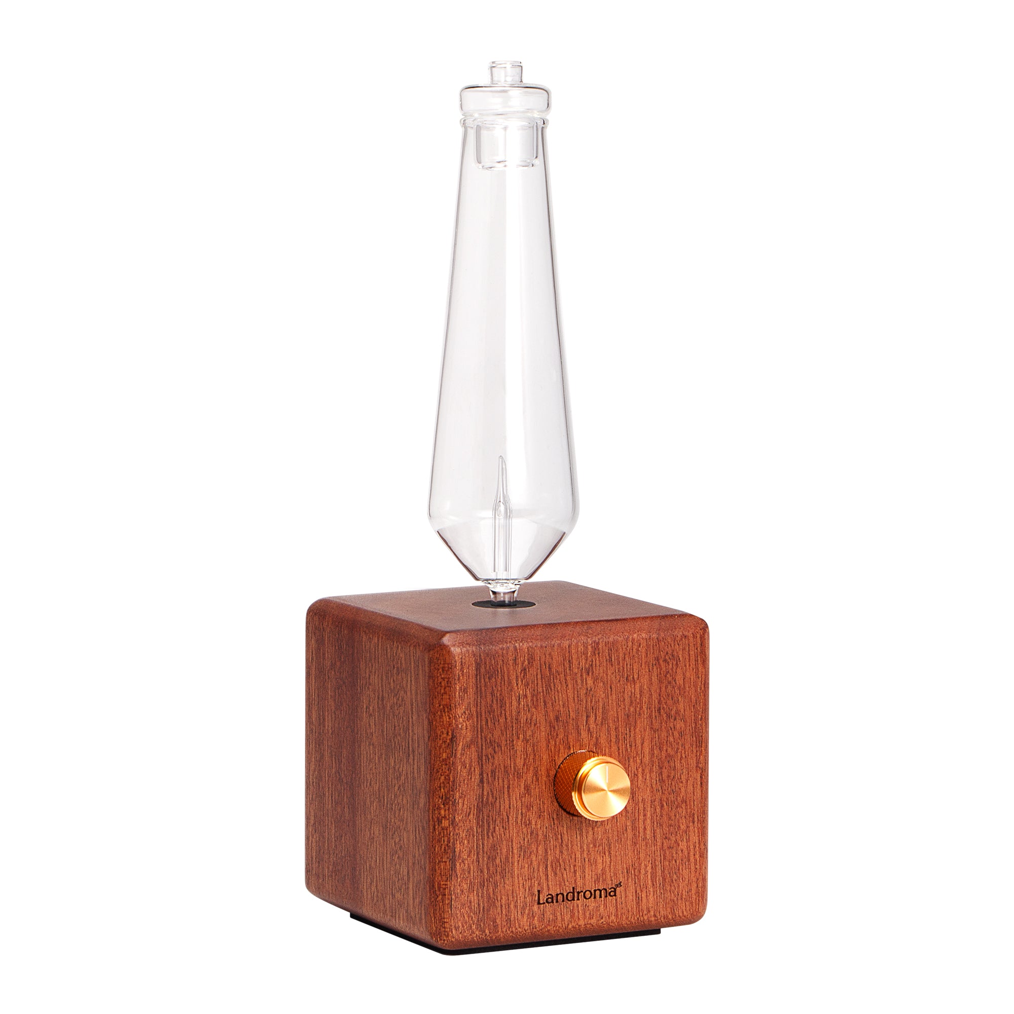 LANDROMA Nebulizing Diffuser for Essential Oils, Cube Sapele Wood Conical Glass Scent Diffuser, Silent Solid Wood Essential Oil Atomizer for Home & Office