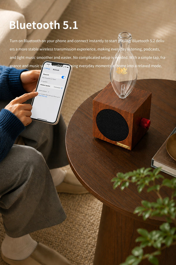Landroma Sapele Wood Bluetooth Speaker & Nebulizing Aroma Diffuser – Premium Wooden Aroma Speaker, Silent Operation, Rich Bass, Perfect for Home & Office 450