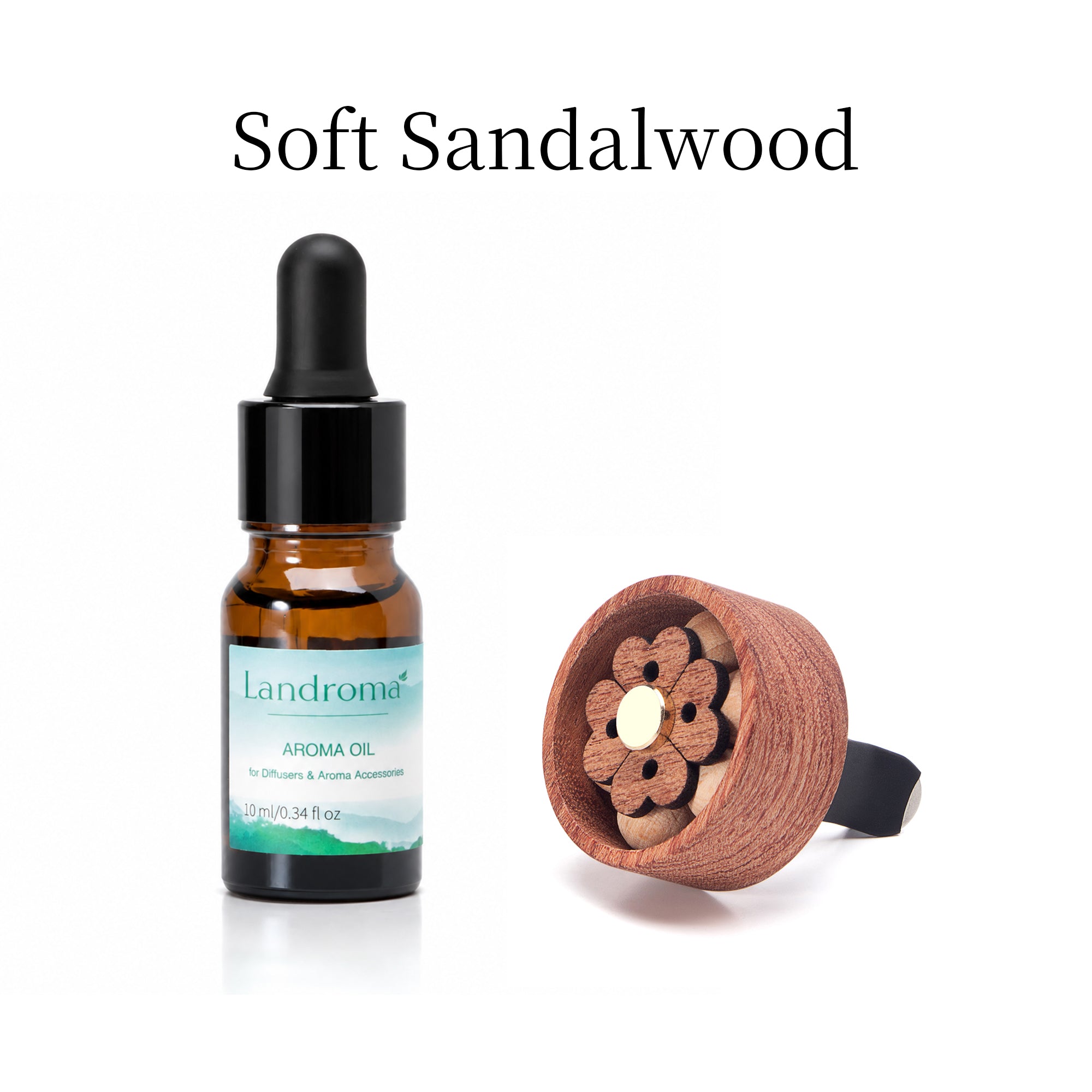 Landroma Sapele Wood Flower Car Vent Diffuser Clip, Natural Wooden Car Air Freshener Diffuser with 10ml Aroma Essential Oil, Long Lasting Car Aromatherapy Fragrance Kit