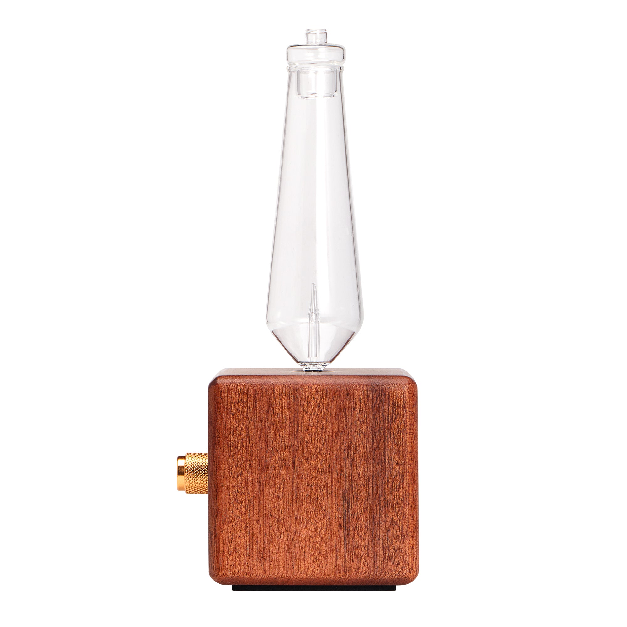 LANDROMA Nebulizing Diffuser for Essential Oils, Cube Sapele Wood Conical Glass Scent Diffuser, Silent Solid Wood Essential Oil Atomizer for Home & Office