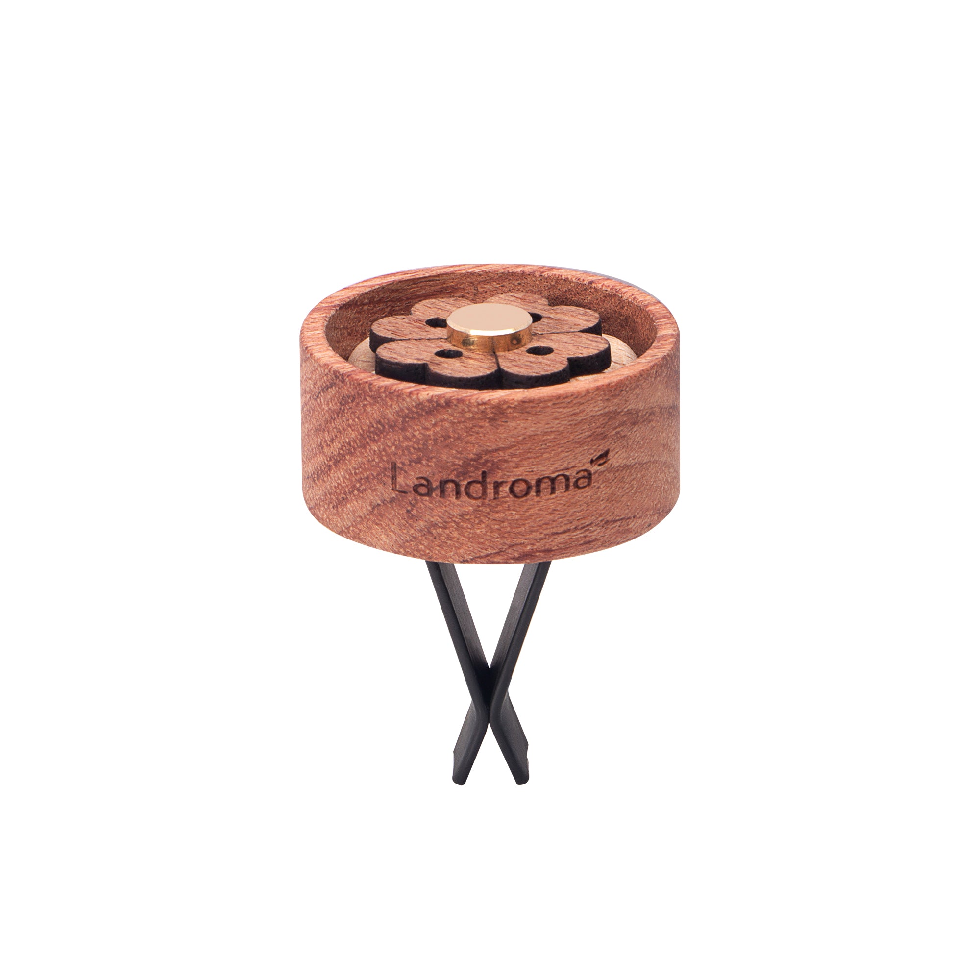 Landroma Sapele Wood Flower Car Vent Diffuser Clip, Natural Wooden Car Air Freshener Diffuser with 10ml Aroma Essential Oil, Long Lasting Car Aromatherapy Fragrance Kit