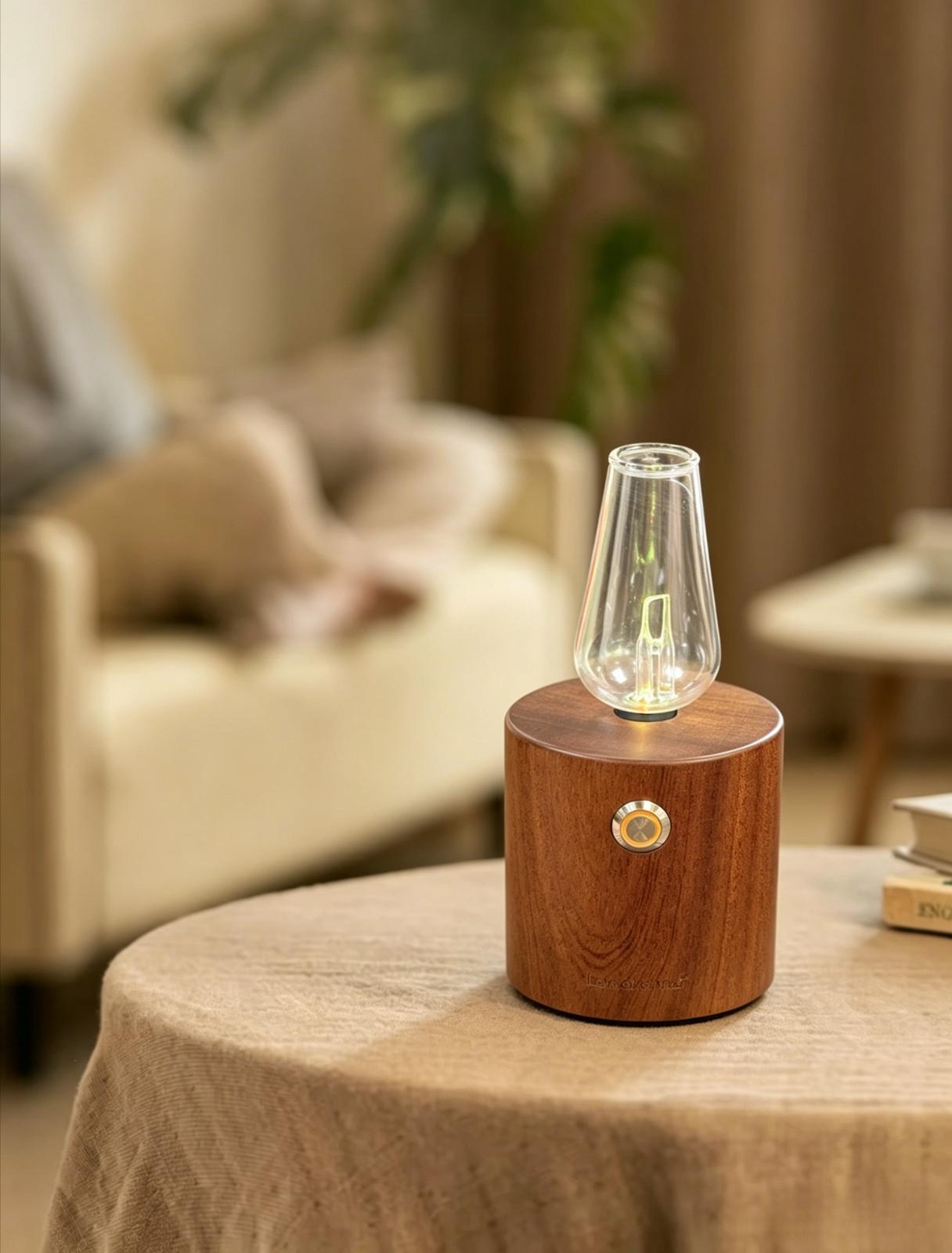 Landroma Cylindrical Sapele Wood Glass Bottle Nebulizing Aroma Diffuser – Decor Premium Wooden Fragrance Diffuser for Home & Office, Ultra Quiet Relaxing Aromatherapy