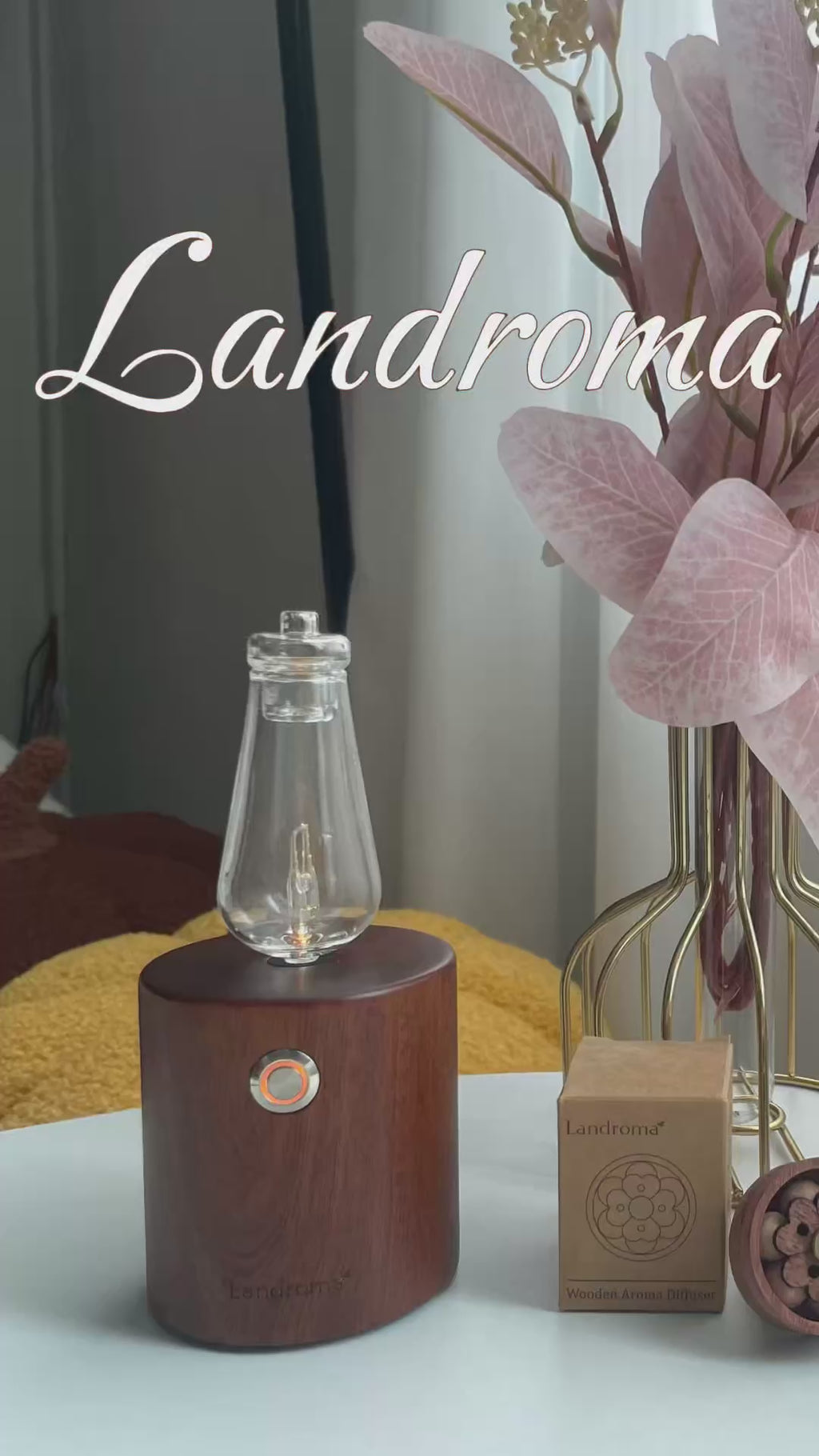 LANDROMA Sapele Wood Car Nebulizing Diffuser, Cylindrical Glass Essential Oil Atomizer, Ultra Quiet Portable Car Fragrance Diffuser for Vehicles
