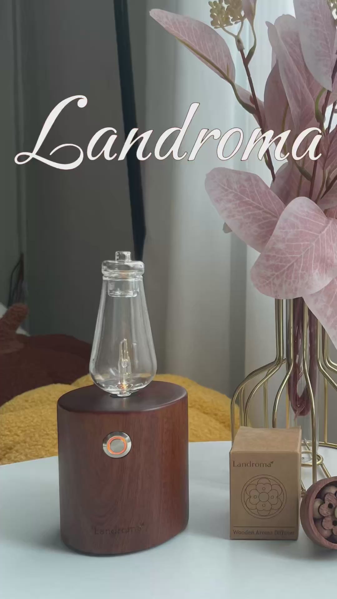 LANDROMA Sapele Wood Car Nebulizing Diffuser, Cylindrical Glass Essential Oil Atomizer, Ultra Quiet Portable Car Fragrance Diffuser for Vehicles